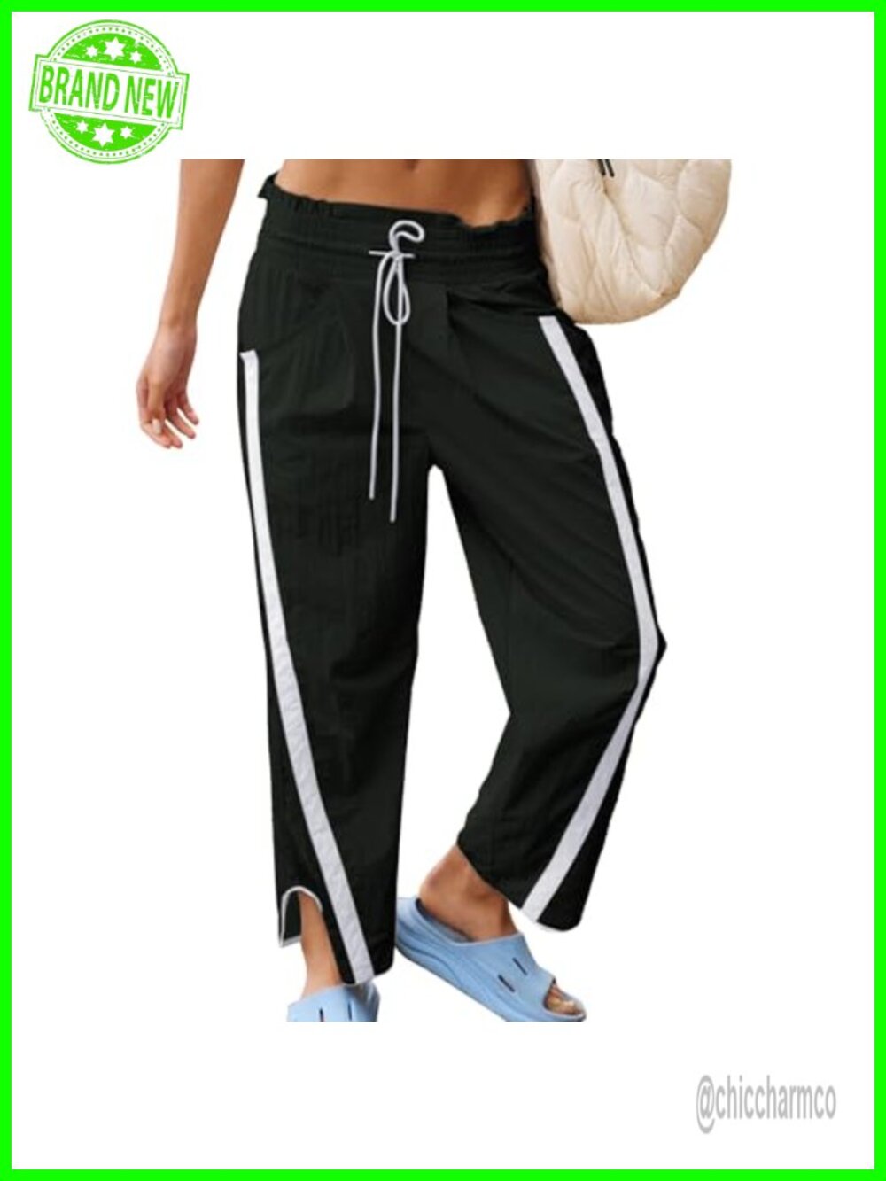 Wide Leg Palazzo Pants High Rise Drawstring Nylon Water-Resistant